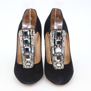 VALENTINO Mary Janes Rhinestone pumps Suede wedding evening heels sandals